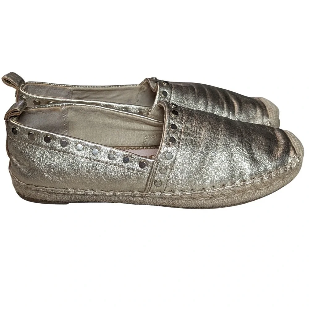 Sam Edelman Koda Gold Metallic Leather Studded Espadrille Flats Size 8M